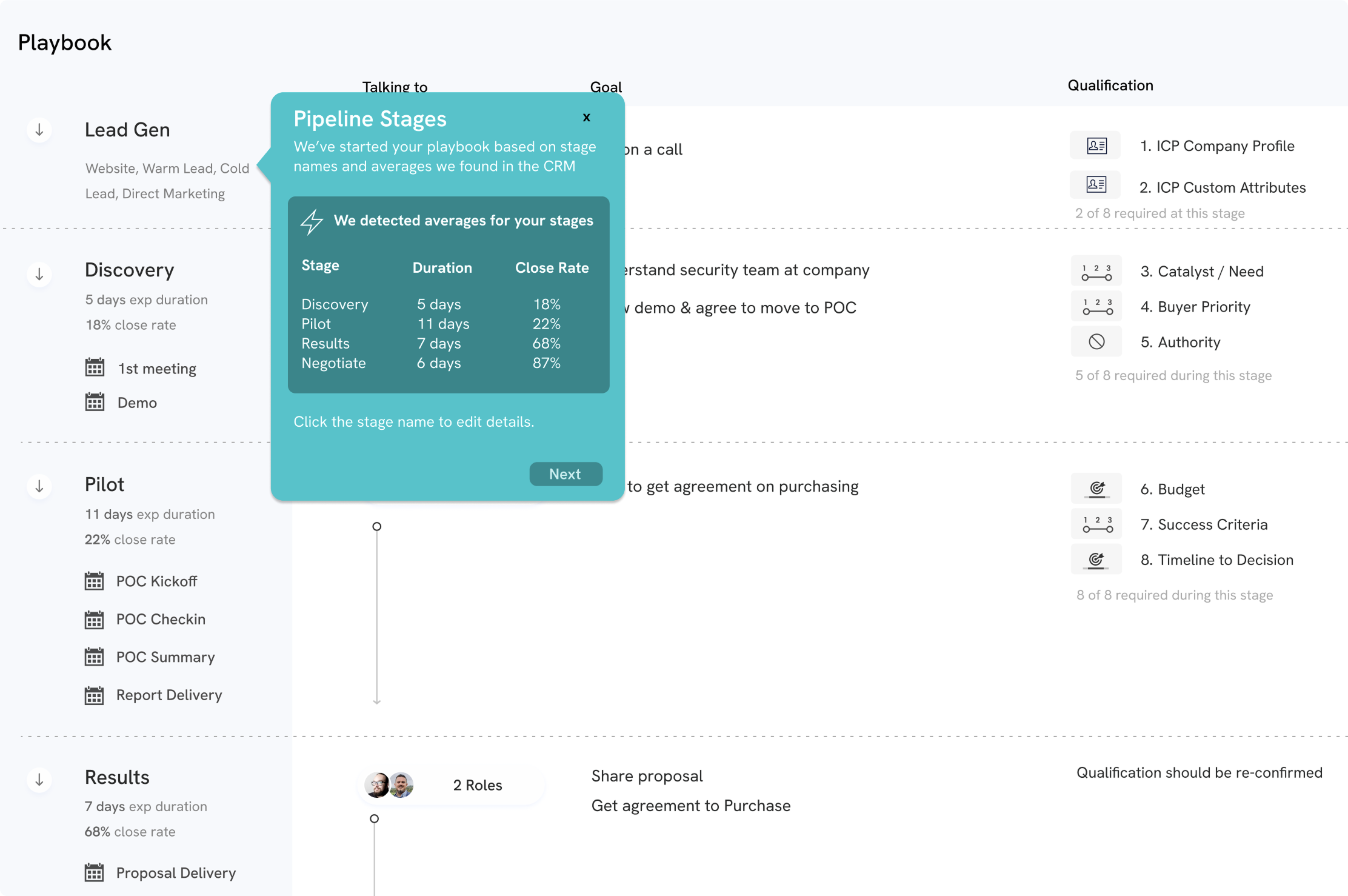 Dynamic sales playbook in Stack